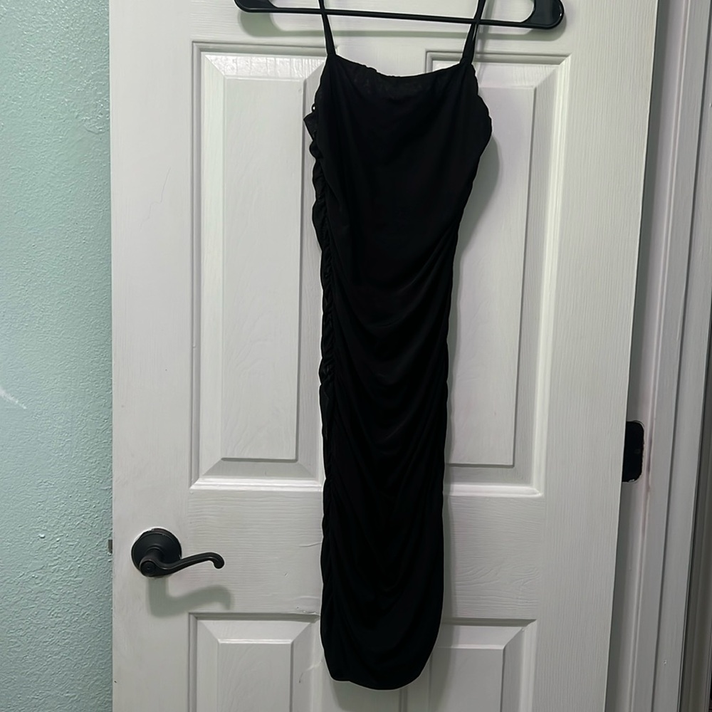 Zara Black Draped Slit Sleeveless Dress